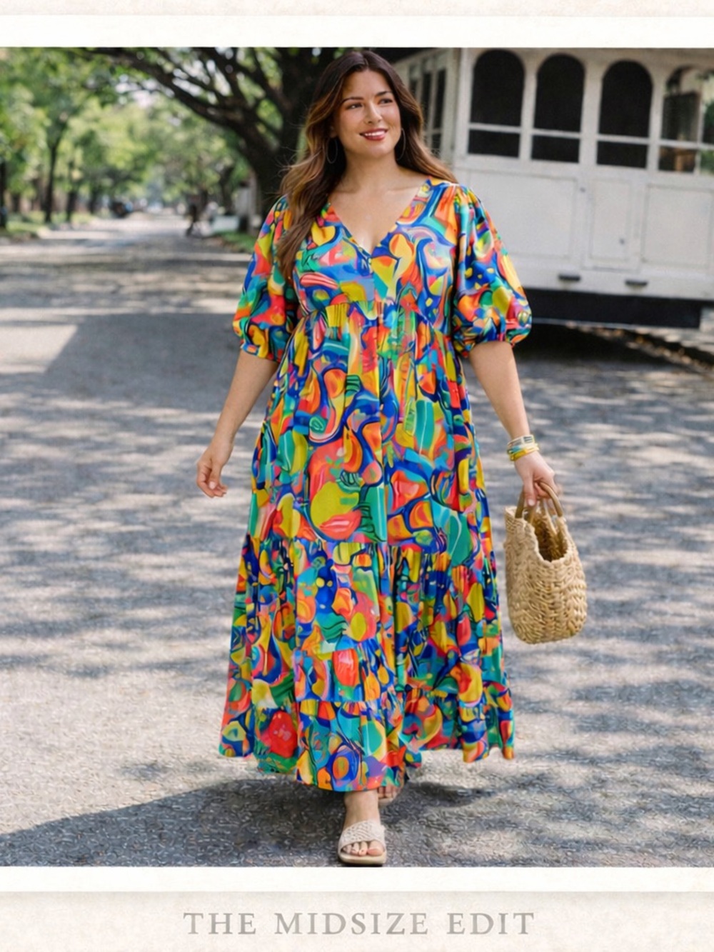 Briton Court Colorful Abstract Midi Dress | Size